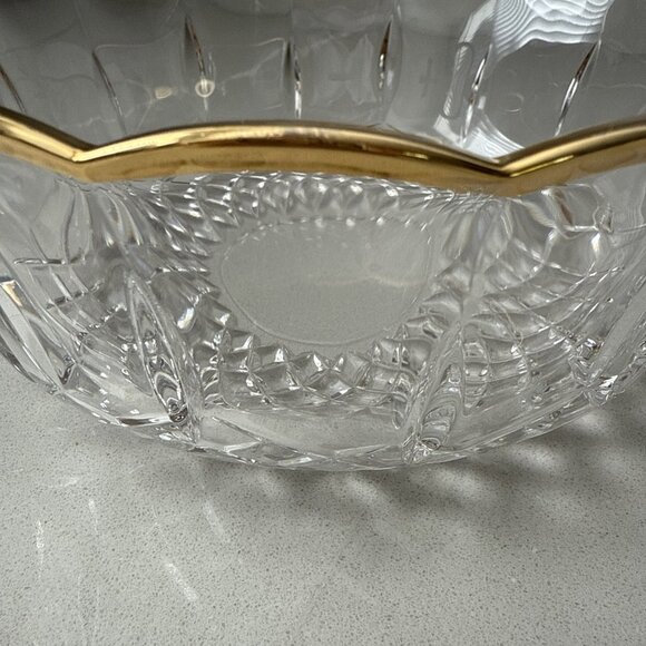 Royal Crystal Rock RCR 9" Opera Bowl 24% Italian Lead Crystal Glass Gold Trim - Picture 4 of 8